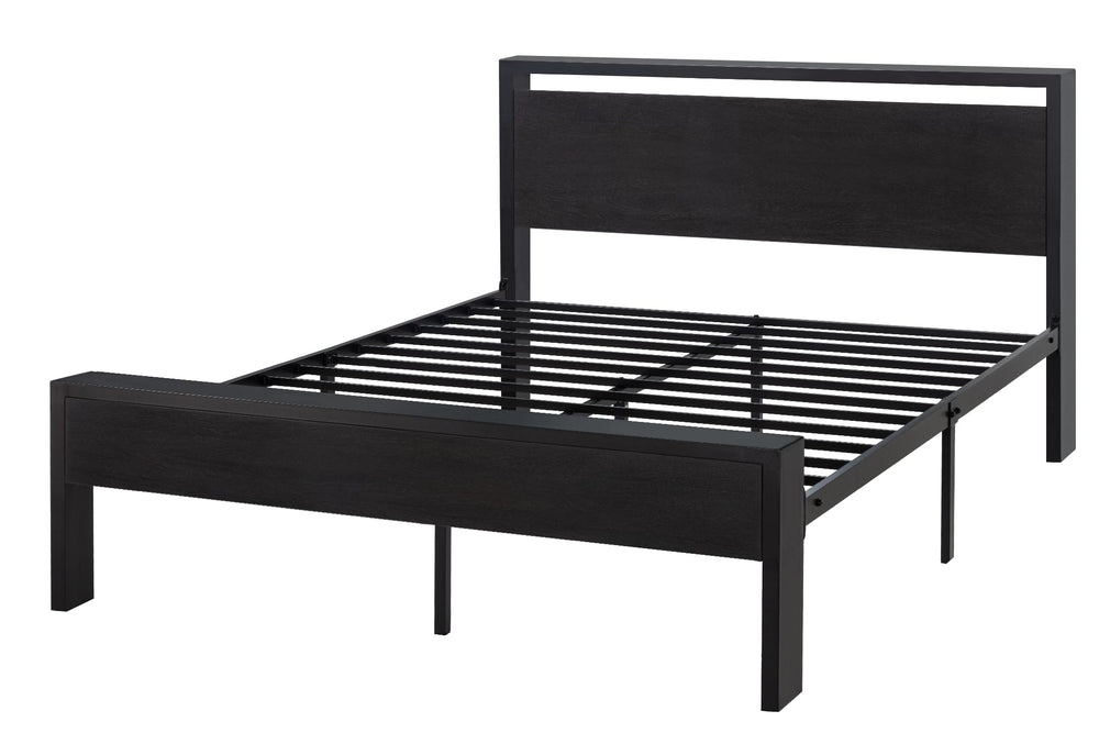 Metal Platform Bed Frame with Wooden Headboard & Footboard