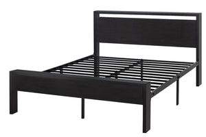 Metal Platform Bed Frame with Wooden Headboard & Footboard