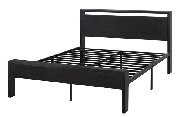 Metal Platform Bed Frame with Wooden Headboard & Footboard