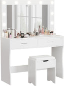 Lighted Makeup Vanity Desk Set with Storage Stool