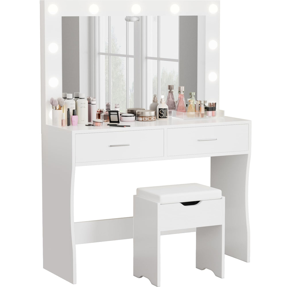 Lighted Makeup Vanity Desk Set with Storage Stool