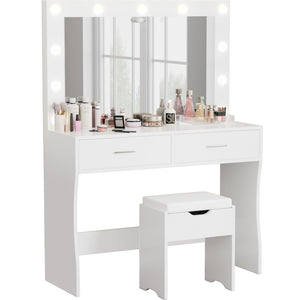 Lighted Makeup Vanity Desk Set with Storage Stool