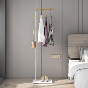 Gold Metal Coat Rack with Shelves & Marble Base