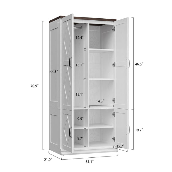 Freestanding Wardrobe Closet with Doors & Hanging Rod
