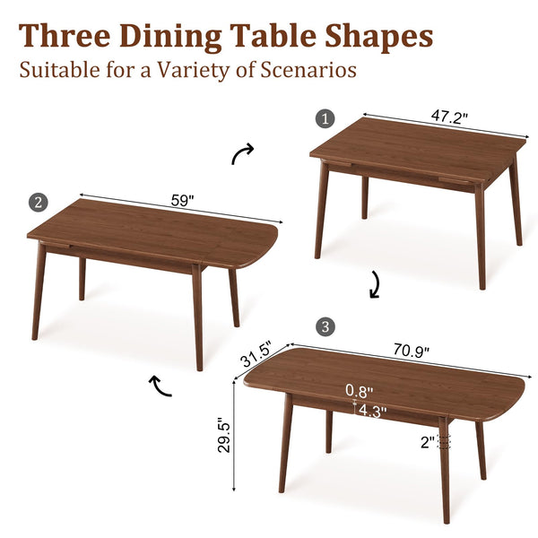 Solid Wood Extendable Dining Table 47" to 71" | Seats 4 to 10 | Walnut