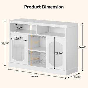 Coffee Bar Cabinet with LED Lights & Glass Doors