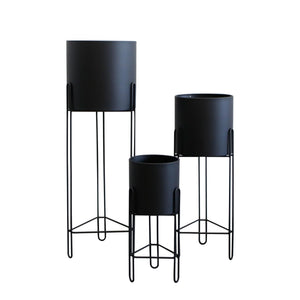 Set of 3 Tall Metal Planters with Stands