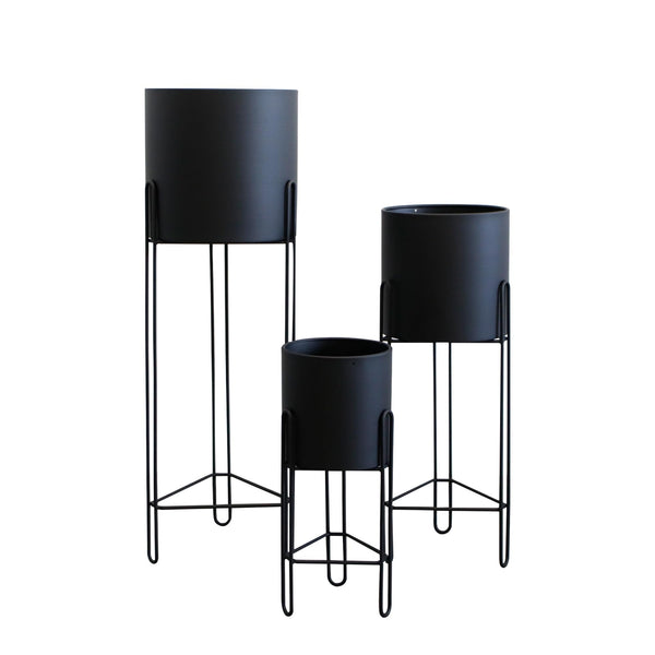 Set of 3 Tall Metal Planters with Stands