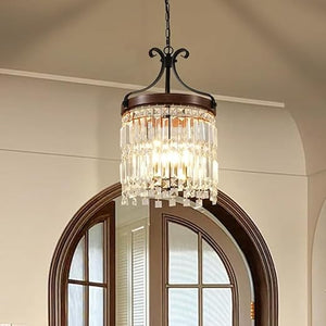 Small Crystal Chandelier 3-Light Farmhouse Pendant
