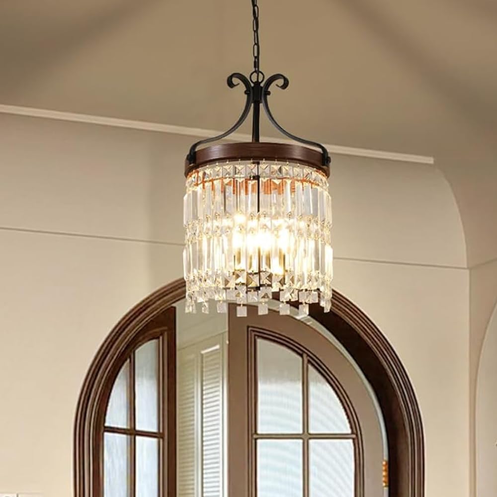 Small Crystal Chandelier 3-Light Farmhouse Pendant