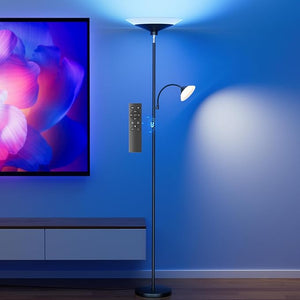 Dual-Zone LED Torchiere Floor Lamp with Remote
