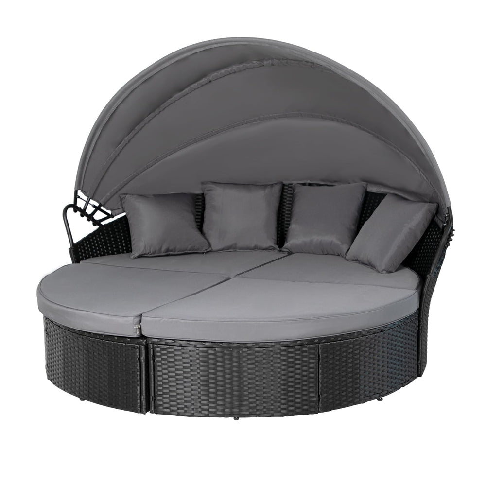 Outdoor Patio Canopy Daybed with Wicker Sofa Set