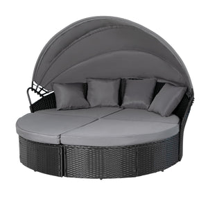 Outdoor Patio Canopy Daybed with Wicker Sofa Set