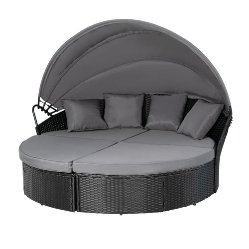 Outdoor Patio Canopy Daybed with Wicker Sofa Set