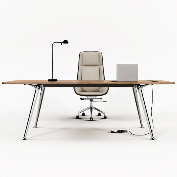 60-Inch Executive Desk with Chrome Legs & Built-In Power Outlet