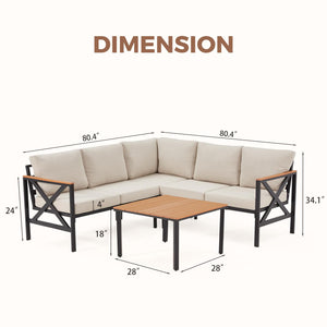 L-Shaped 6-Piece Outdoor Sectional Patio Set with Coffee Table