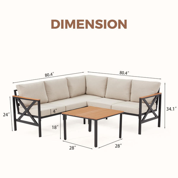L-Shaped 6-Piece Outdoor Sectional Patio Set with Coffee Table
