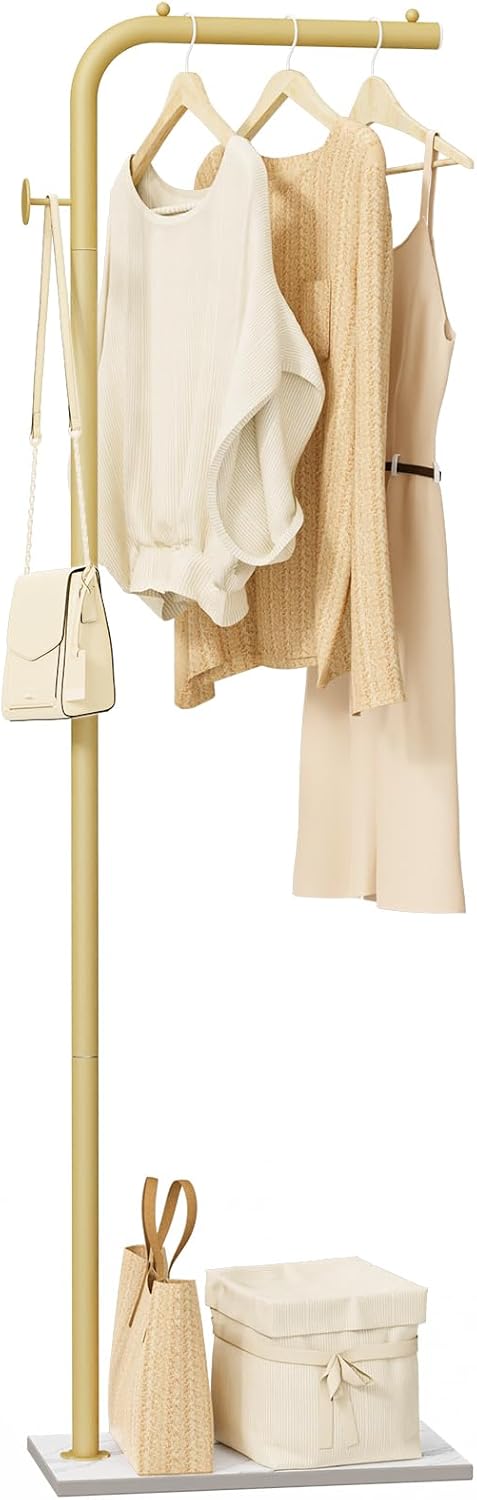 L-Shaped Metal Coat Rack with Rock Base