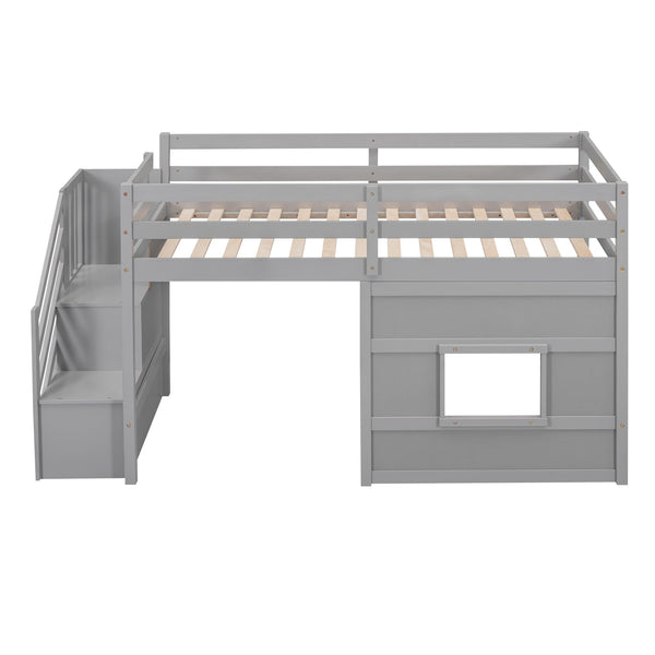 Twin Loft Bed with Storage Staircase & Underbed Space
