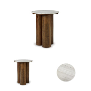 Round Marble Top Accent End Table with Wood Legs