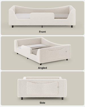 Low Profile Montessori Floor Bed with High Rails & Upholstered Teddy Frame