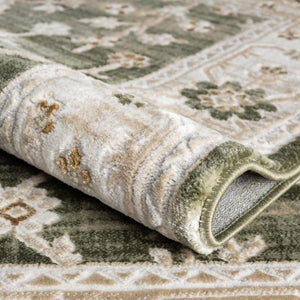 Vintage Green Floral Farmhouse Washable Area Rug