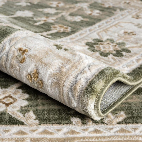 Vintage Green Floral Farmhouse Washable Area Rug