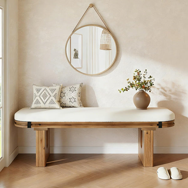 Solid Wood Upholstered Bench 47"