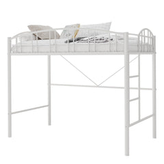 Twin Size Metal Loft Bed with Staircase & Arched Guardrail