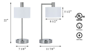 Bedside Table Lamp with USB Charging Port and Fabric Shade