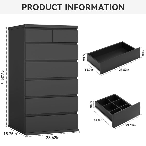 7-Drawer Tall Vertical Dresser with Jewelry Storage