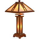 Mission Tiffany Stained Glass Table Lamp with Wooden Base