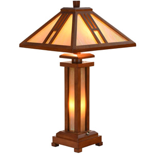 Mission Tiffany Stained Glass Table Lamp with Wooden Base