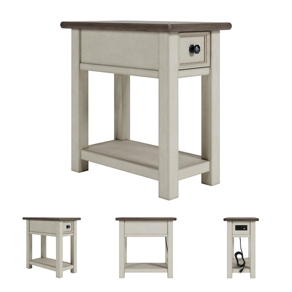 Farmhouse Chairside End Table with Charging Station and Drawer