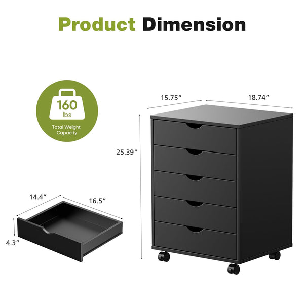 5-Drawer Mobile Storage Chest with Wheels