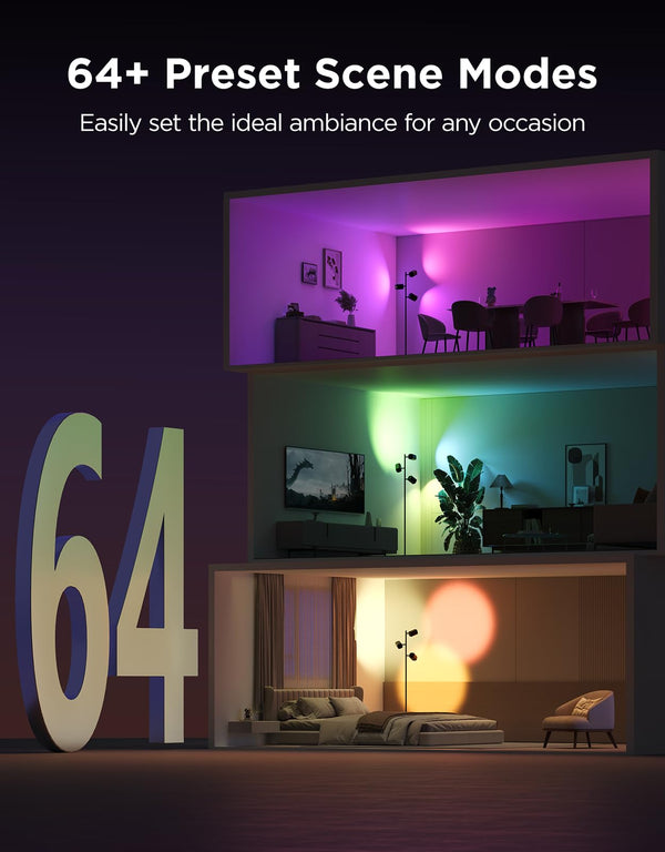 Smart LED Tree Floor Lamp with 3 Rotatable Heads
