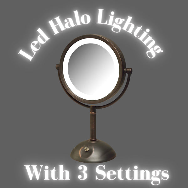 Lighted Tabletop Vanity Mirror with 1X & 8X Magnification