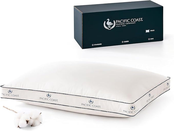 Goose Feather Down Bed Pillow with Organic Cotton Cover