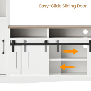 101" Wall Unit Entertainment Center with LED & Sliding Doors – White