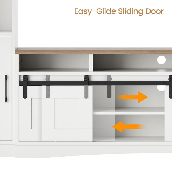 101" Wall Unit Entertainment Center with LED & Sliding Doors – White