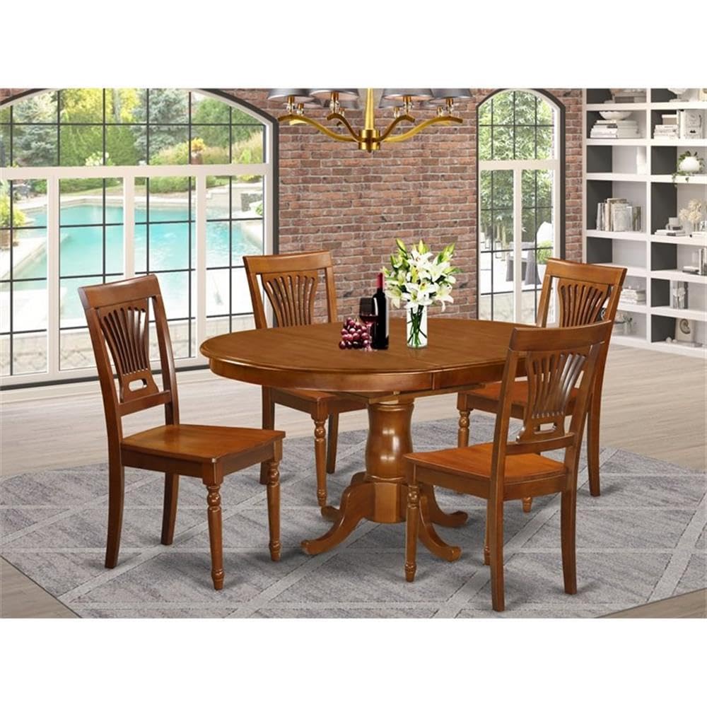 5-Piece Oval Dining Set with Butterfly Leaf & Wood Seat Chairs