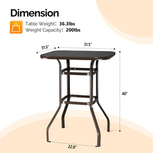 Outdoor Bar Height Table with Square Tempered Glass Top