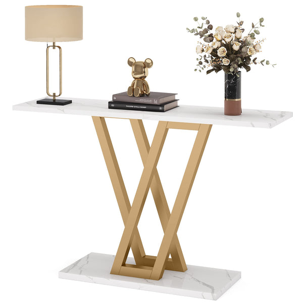 43" Console Table – White & Gold