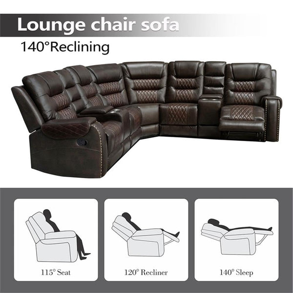L-Shaped Manual Recliner Sectional Sofa with Chaise Lounge