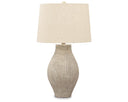 Textured Paper Composite Table Lamp with 3-Way Switch, Neutral Drum Shade