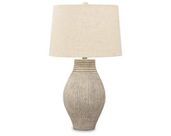 Textured Paper Composite Table Lamp with 3-Way Switch, Neutral Drum Shade