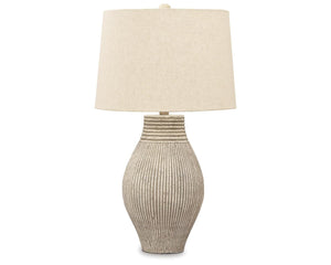 Textured Paper Composite Table Lamp with 3-Way Switch, Neutral Drum Shade