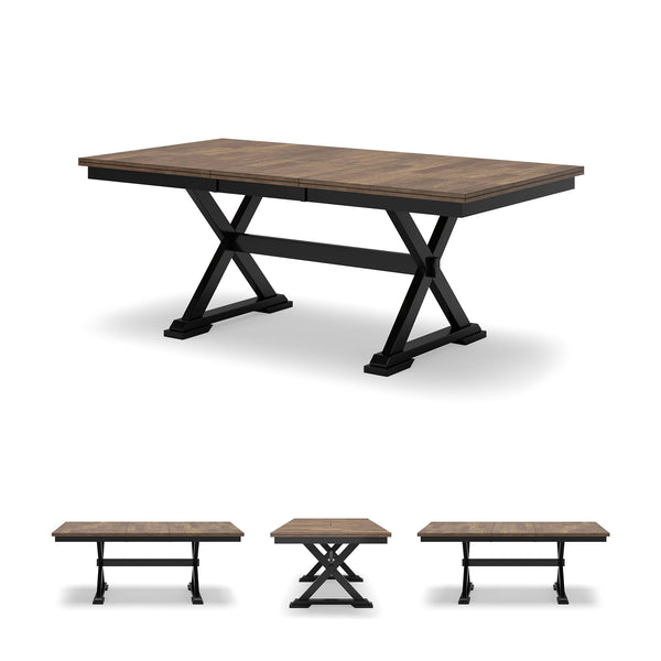 Farmhouse Dining Extension Table – Dark Brown & Black