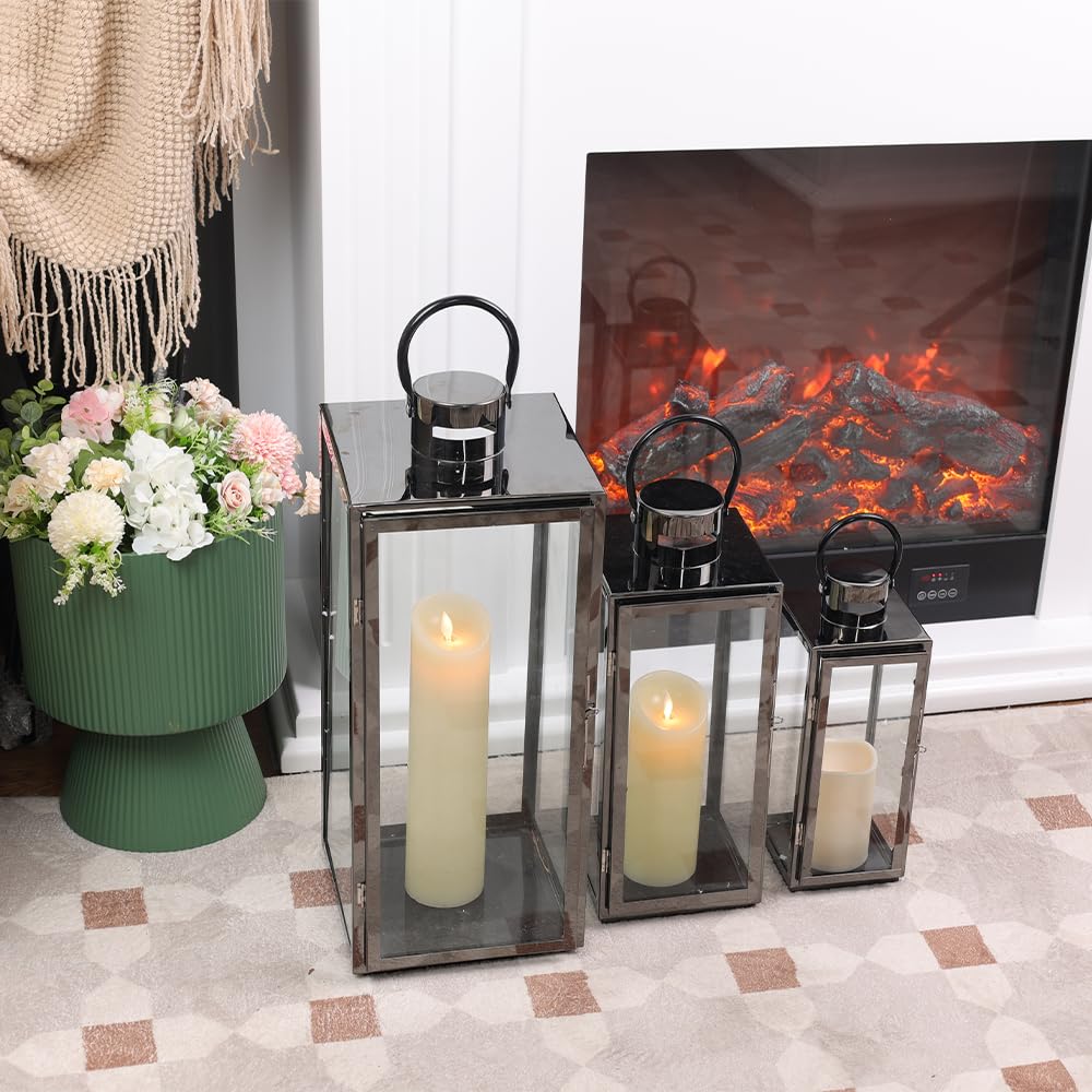 Stainless Steel Outdoor Indoor Candle Lanterns Set of 3