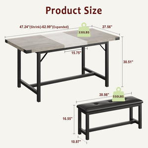 Extendable Dining Table Set with 2 Upholstered Benches – Seats 4 to 8
